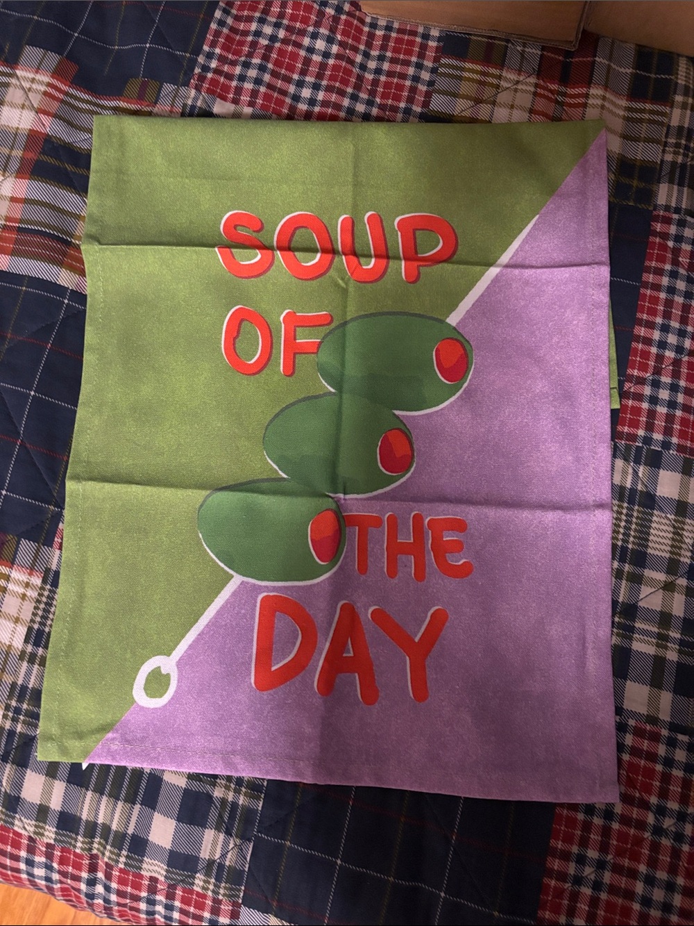 🍸🍸Anthropologie Green & Purple 'Soup of the Day' dish towel